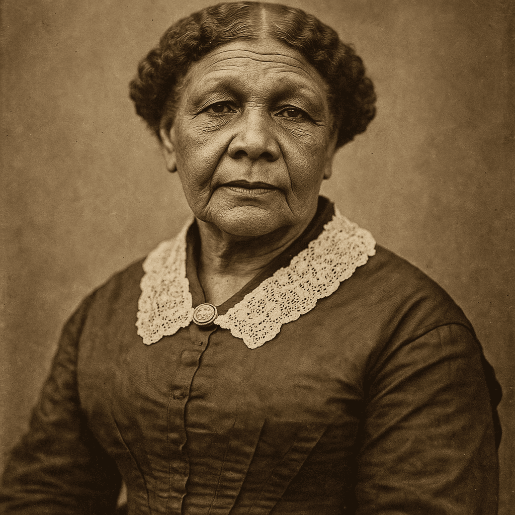 Historical photograph of Mary Seacole from the 1850s, showing her in Victorian period dress with a white lace collar, displaying the dignified strength that made her a pioneering nurse and humanitarian
